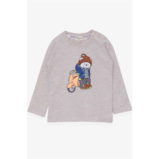 Boy Long Sleeve T-Shirt Teddy Bear Printed Beige Melange (1.5-5 Years)