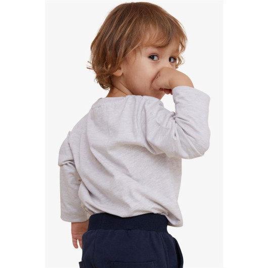 Boy Long Sleeve T-Shirt Teddy Bear Printed Beige Melange (1.5-5 Years)