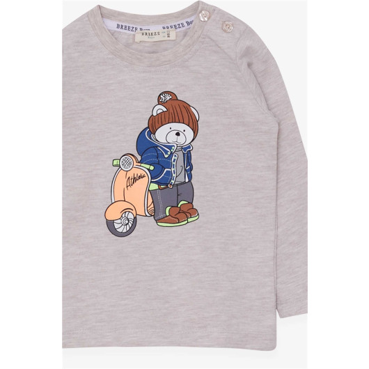 Boy Long Sleeve T-Shirt Teddy Bear Printed Beige Melange (1.5-5 Years)