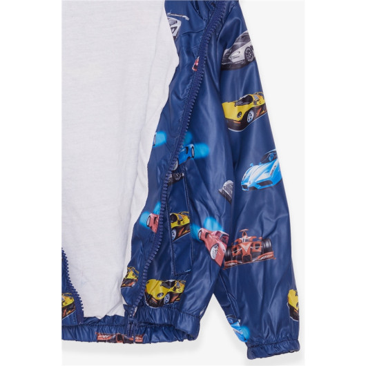 Boy's Raincoat Car Patterned Navy (1-4 Years)