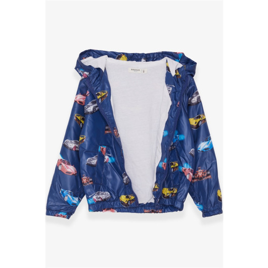 Boy's Raincoat Car Patterned Navy (1-4 Years)