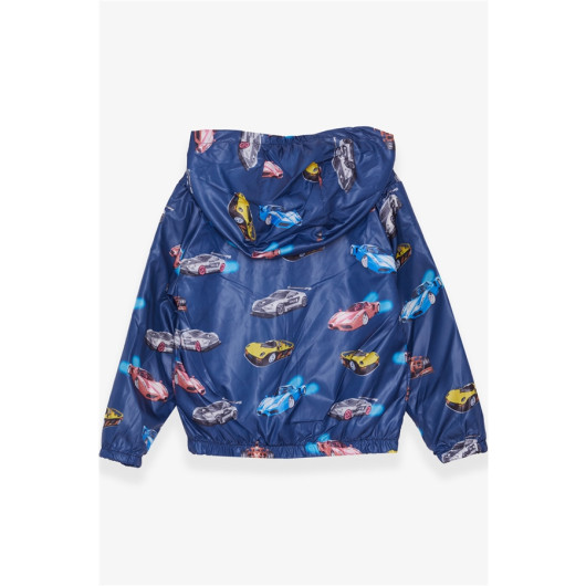 Boy's Raincoat Car Patterned Navy (1-4 Years)