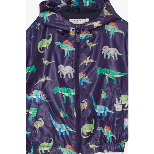 Boy's Raincoat Colored Dinosaur Patterned Navy (1-4 Years)