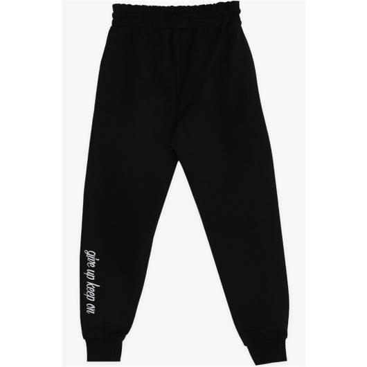 Boy's Sweatpants With Text Print Black (4-11 Ages)