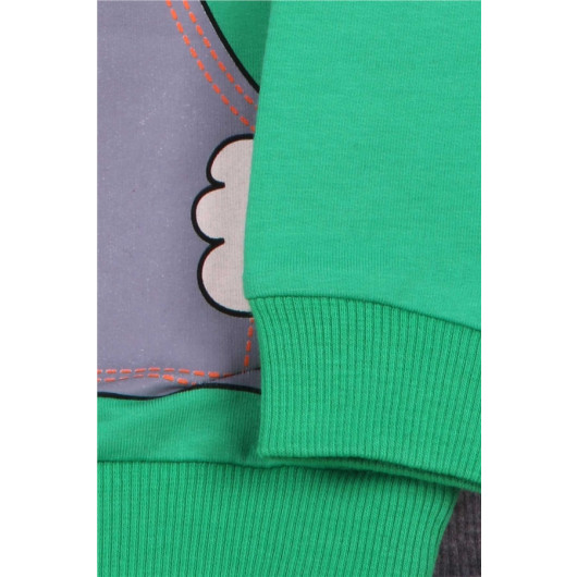 Boys Tracksuit Set Bear Printed Green (1-3 Years)