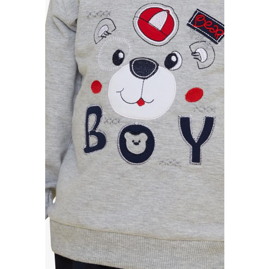 Boy's Tracksuit Set Teddy Bear Figure Gray Melange (1-2 Age)