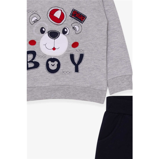 Boy's Tracksuit Set Teddy Bear Figure Gray Melange (1-2 Age)