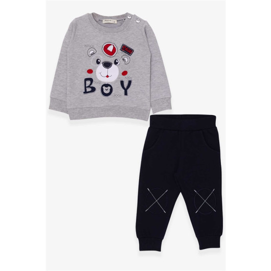 Boy's Tracksuit Set Teddy Bear Figure Gray Melange (1-2 Age)