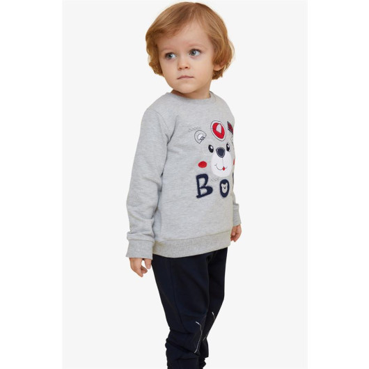 Boy's Tracksuit Set Teddy Bear Figure Gray Melange (1-2 Age)