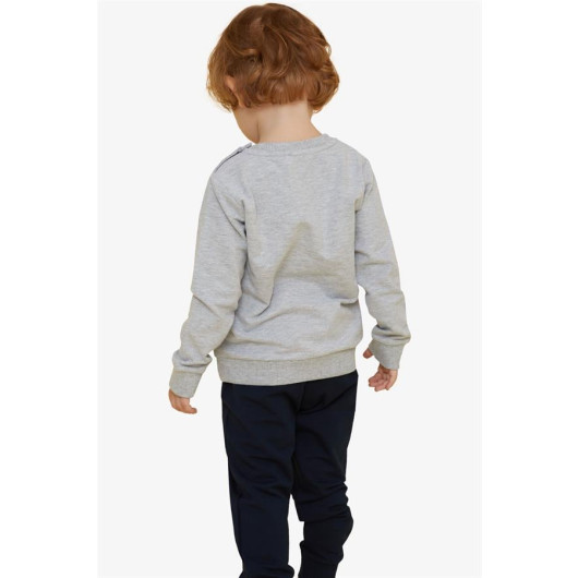 Boy's Tracksuit Set Teddy Bear Figure Gray Melange (1-2 Age)