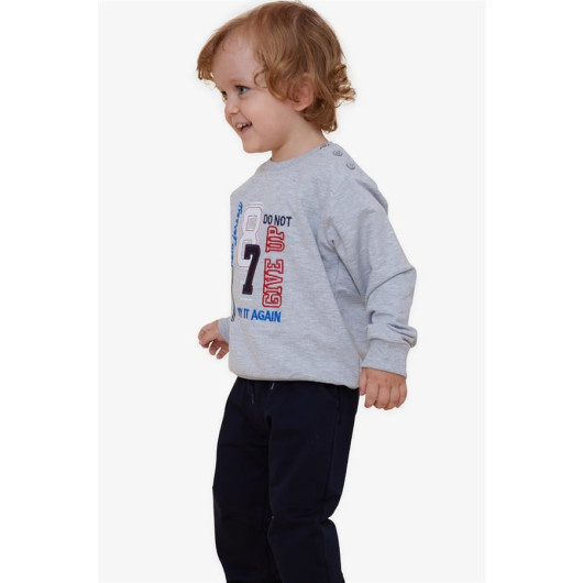 Boys Tracksuit Set Gray Melange With Figure Embroidery (1.5-5 Years)