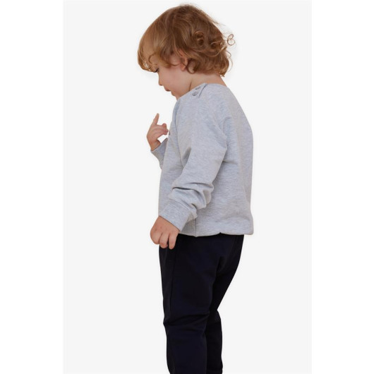 Boys Tracksuit Set Gray Melange With Figure Embroidery (1.5-5 Years)