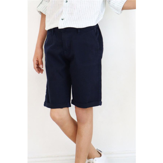 Boys Capri With Pockets And Buttons Navy Blue (8-14 Years)