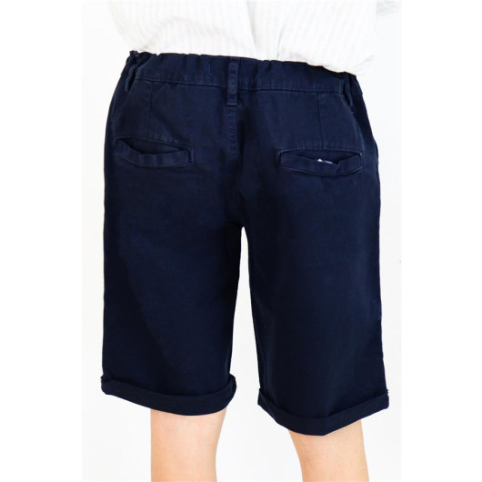 Boys Capri With Pockets And Buttons Navy Blue (8-14 Years)