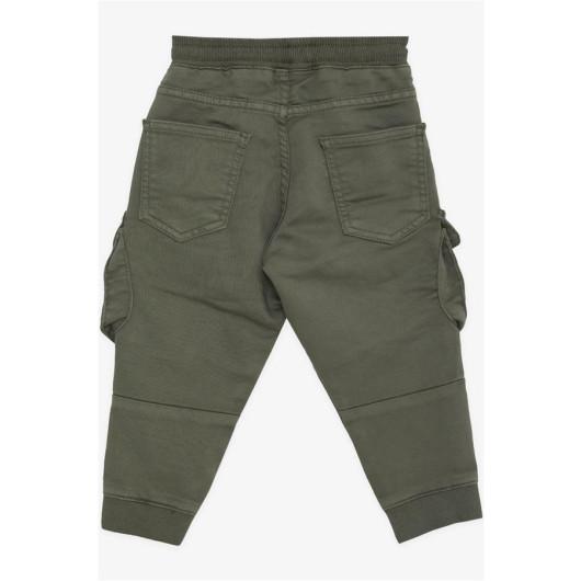 Boy's Trousers With Cargo Pockets, Elastic Waist, Khaki Green (Ages 3-7)