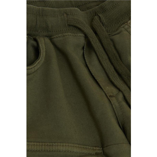 Boy's Trousers With Cargo Pockets And Elastic Waist Dark Green (Ages 3-7)