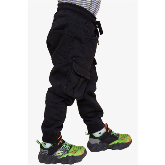 Boy's Trousers With Cargo Pockets And Elastic Waist Black (Ages 3-7)