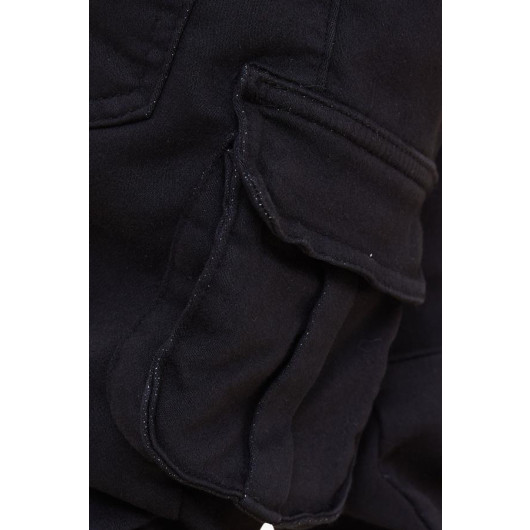 Boy's Trousers With Cargo Pockets And Elastic Waist Black (Ages 3-7)