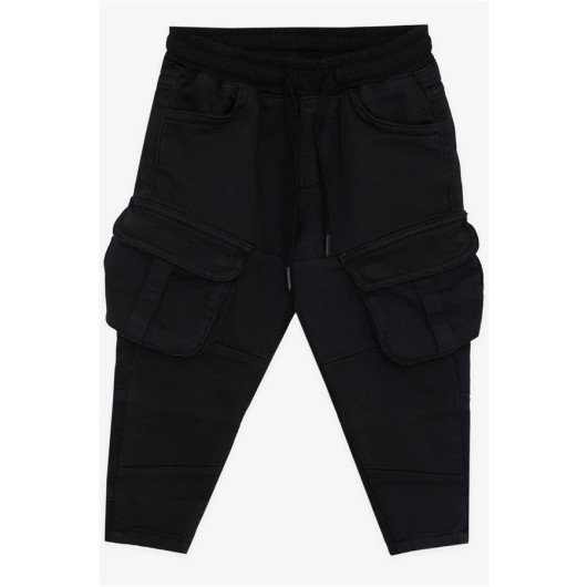 Boy's Trousers With Cargo Pockets And Elastic Waist Black (Ages 3-7)