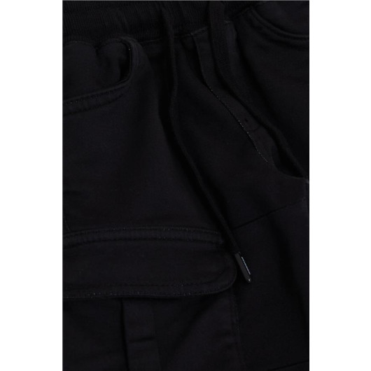 Boy's Trousers With Cargo Pockets And Elastic Waist Black (Ages 3-7)