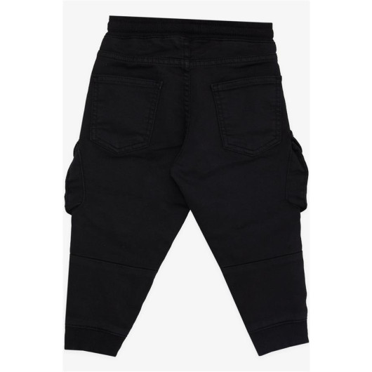 Boy's Trousers With Cargo Pockets And Elastic Waist Black (Ages 3-7)