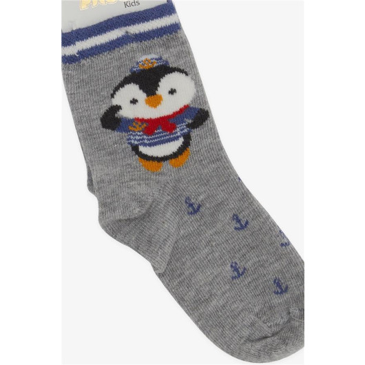 Boy Socks Captain Penguin Printed Gray Melange (1-2-5-6 Years)