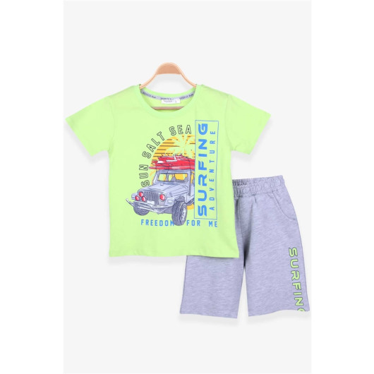 Boys Shorts Set Car Printed Pistachio (5-10 Years)