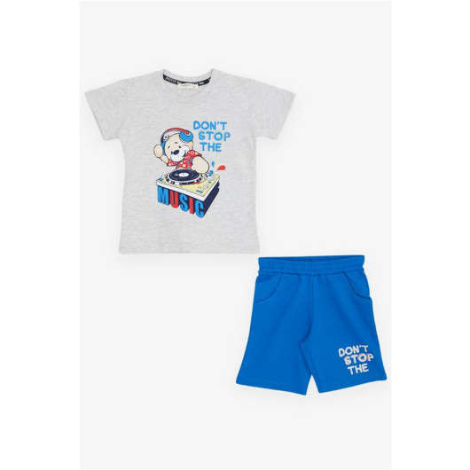 Light Gray Printed T-Shirt And Shorts Set For Boys (1-4 Years)