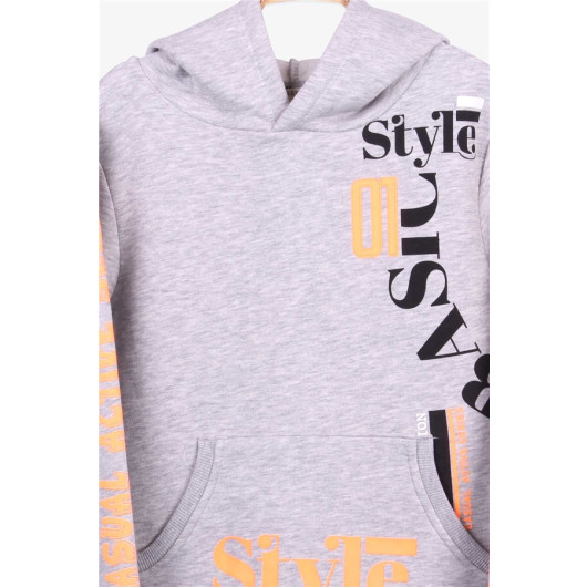 Boy's Sweatshirt Printed Hoodie Gray Melange (9-14 Years)