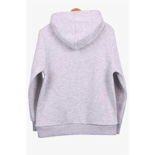 Boy's Sweatshirt Printed Hoodie Gray Melange (9-14 Years)