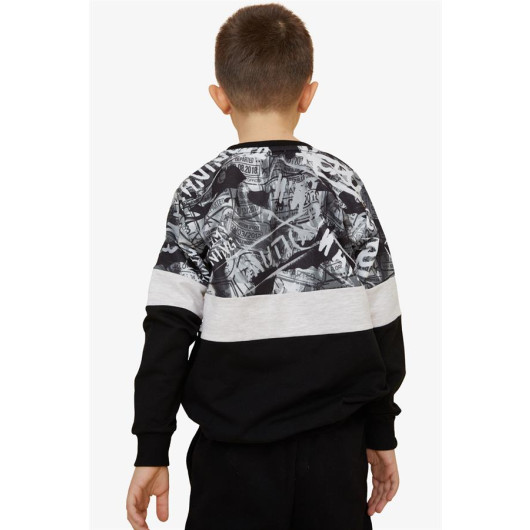 Boy's Sweatshirt Patterned Black (6-12 Years)