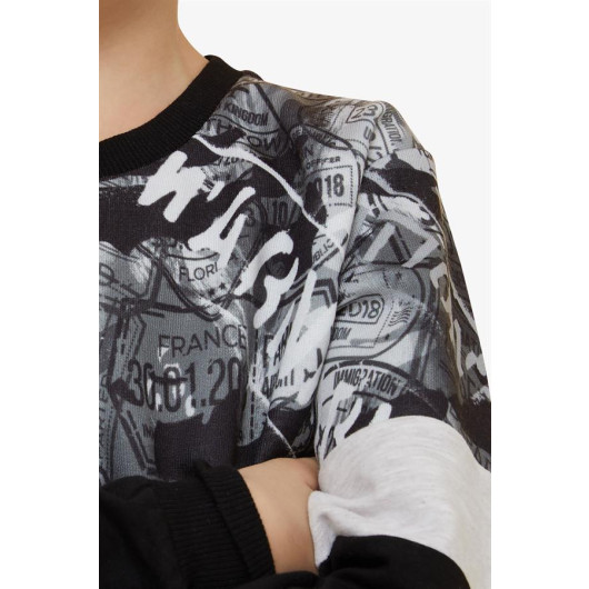 Boy's Sweatshirt Patterned Black (6-12 Years)