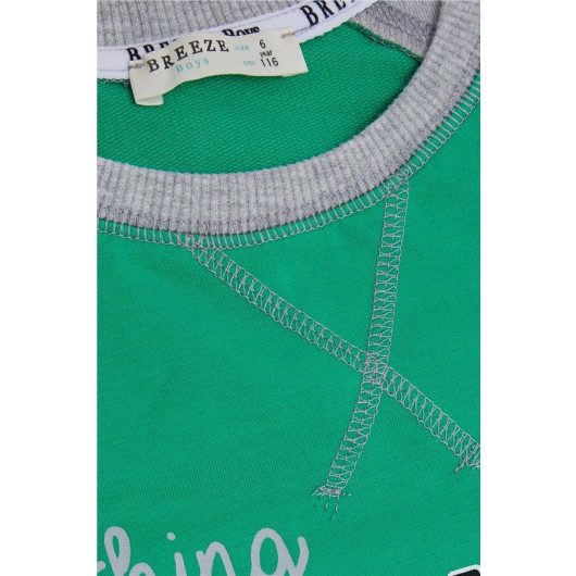 Boy's Sweatshirt Text Printed Pocket Green (Age 5-10)