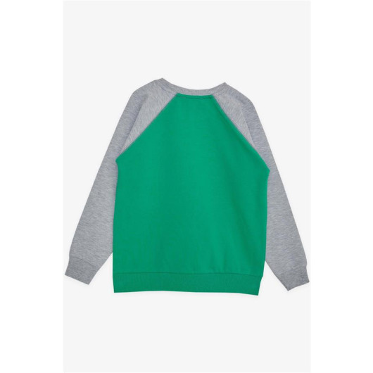 Boy's Sweatshirt Text Printed Pocket Green (Age 5-10)