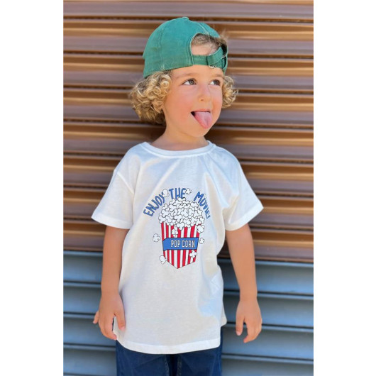 Boys T-Shirt Pop Corn Printed Ecru (2-6 Years)