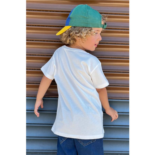 Boys T-Shirt Pop Corn Printed Ecru (2-6 Years)