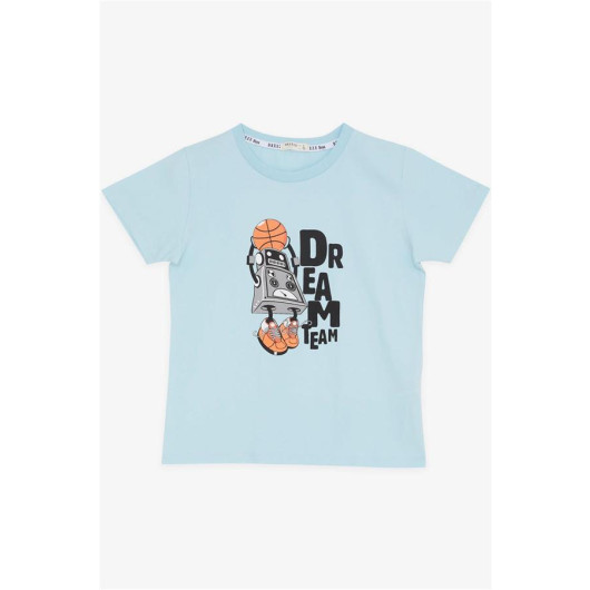 Boys T-Shirt Dream Team Themed Basketball Robot Printed Light Blue (4-8 Years)