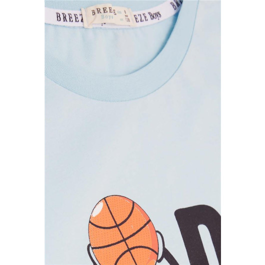 Boys T-Shirt Dream Team Themed Basketball Robot Printed Light Blue (4-8 Years)