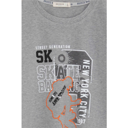 Boys Long Sleeve T-Shirt With Text Print Gray Melange (6-12 Years)