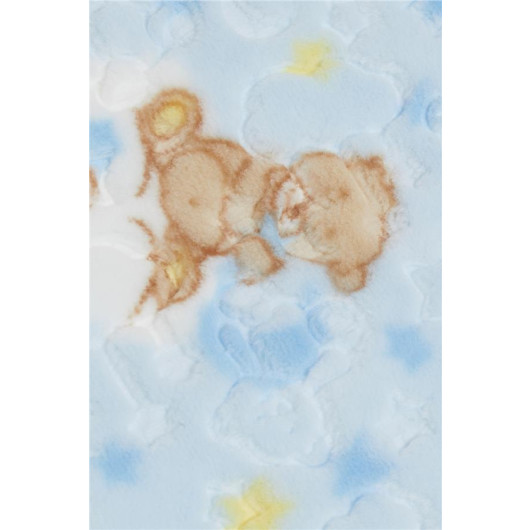 Golden Newborn Baby Blanket Emboss Embossed Teddy Bear Patterned Blue