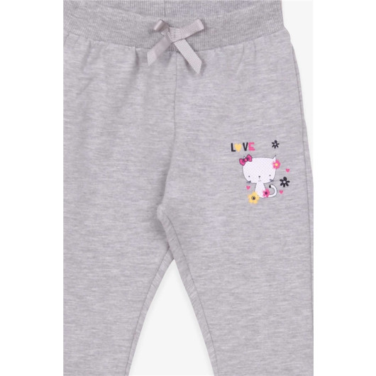 Baby Girl Sweatpants Cat Printed Light Gray Melange (6 Months-1.5 Years)