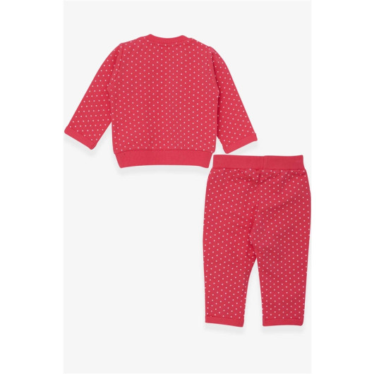 Baby Girl Tracksuit Set Polka Dot Silvery Printed Coral (6 Months-2 Years)