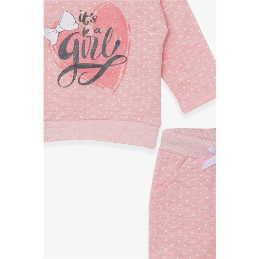 Baby Girl Tracksuit Set Polka Dot Silvery Printed Salmon Melange (6 Months-2 Years)