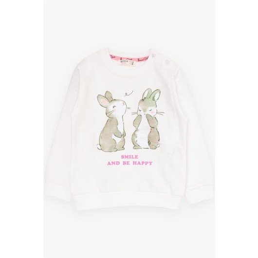 Girl's Tracksuit Set Glittery Bunny Printed Ecru (1.5-4 Years)