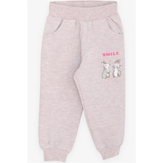 Girl's Tracksuit Set Glittery Bunny Printed Ecru (1.5-4 Years)