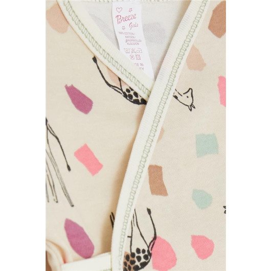 Baby Girl Hospital Exit Triple Giraffe Patterned Beige (0-3 Months-4 Months)