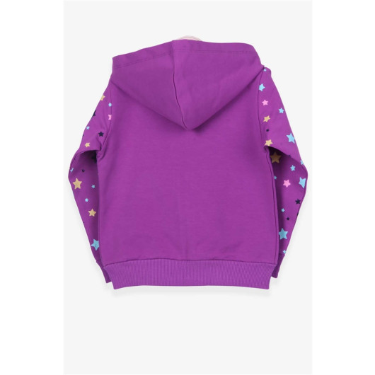 Girl's Cardigan Sleeves Patterned Printed Purple (1-4 Years)