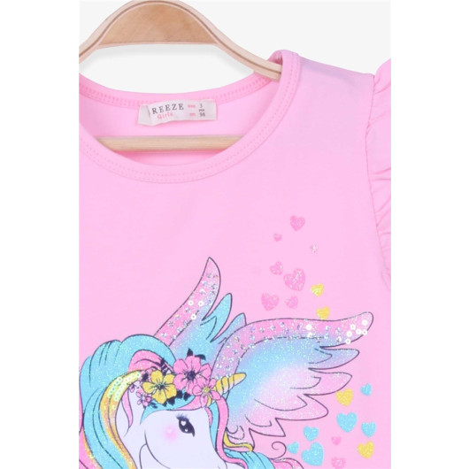 Girl's Capri Tights Suit Unicorn Printed Powder (2-5 Years)