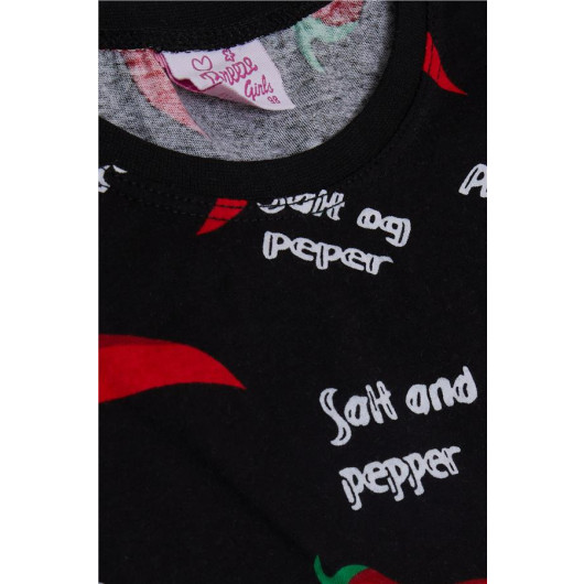 Baby Girl Pajama Set Pepper Patterned Black (9 Months-3 Years)