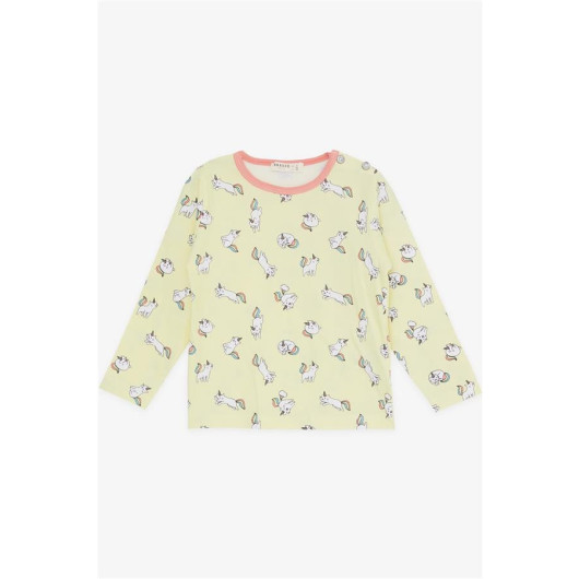 Baby Girl Pajamas Set Kedicorn Patterned Yellow (9 Months-3 Years)